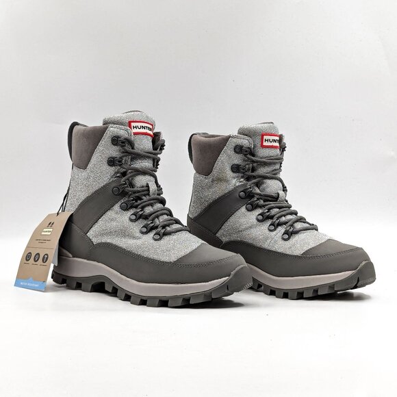 Hunter Women Glitter Silver Grey Commando Winter Boots size 8 - Picture 1 of 10